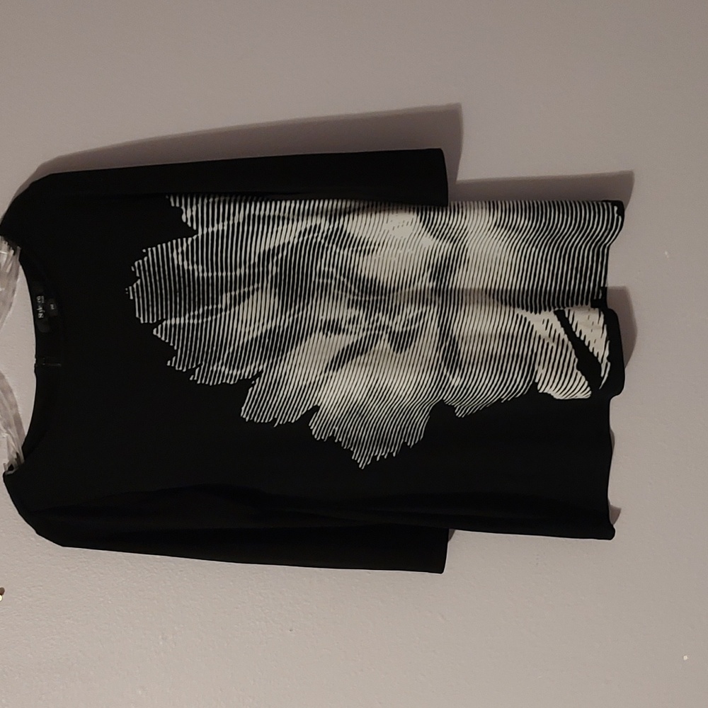 Style & Co black and white rose graphic long sleeve dress